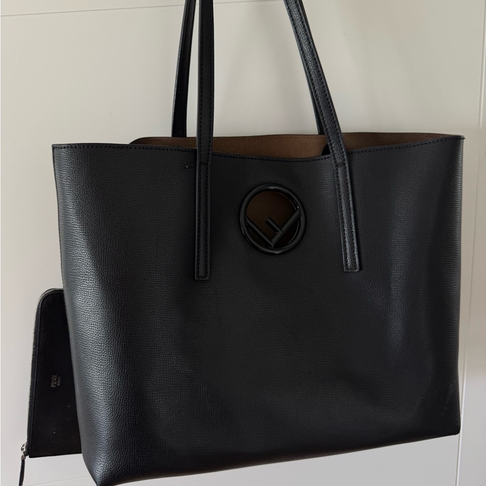 Fendi Black Leather Tote with Iconic Logo